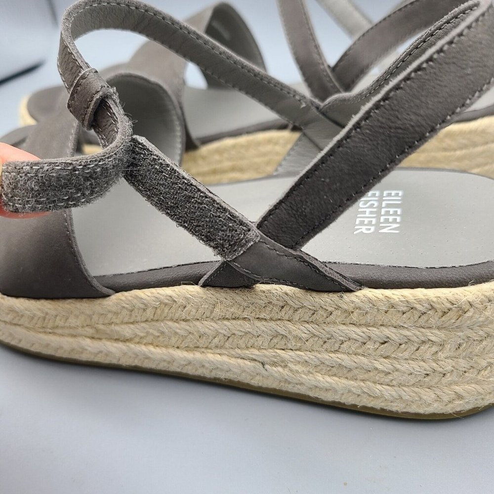 EILEEN FISHER sandals Devi gray Platform wedge Espadrille jute strappy sz 9 new - Picture 6 of 10
